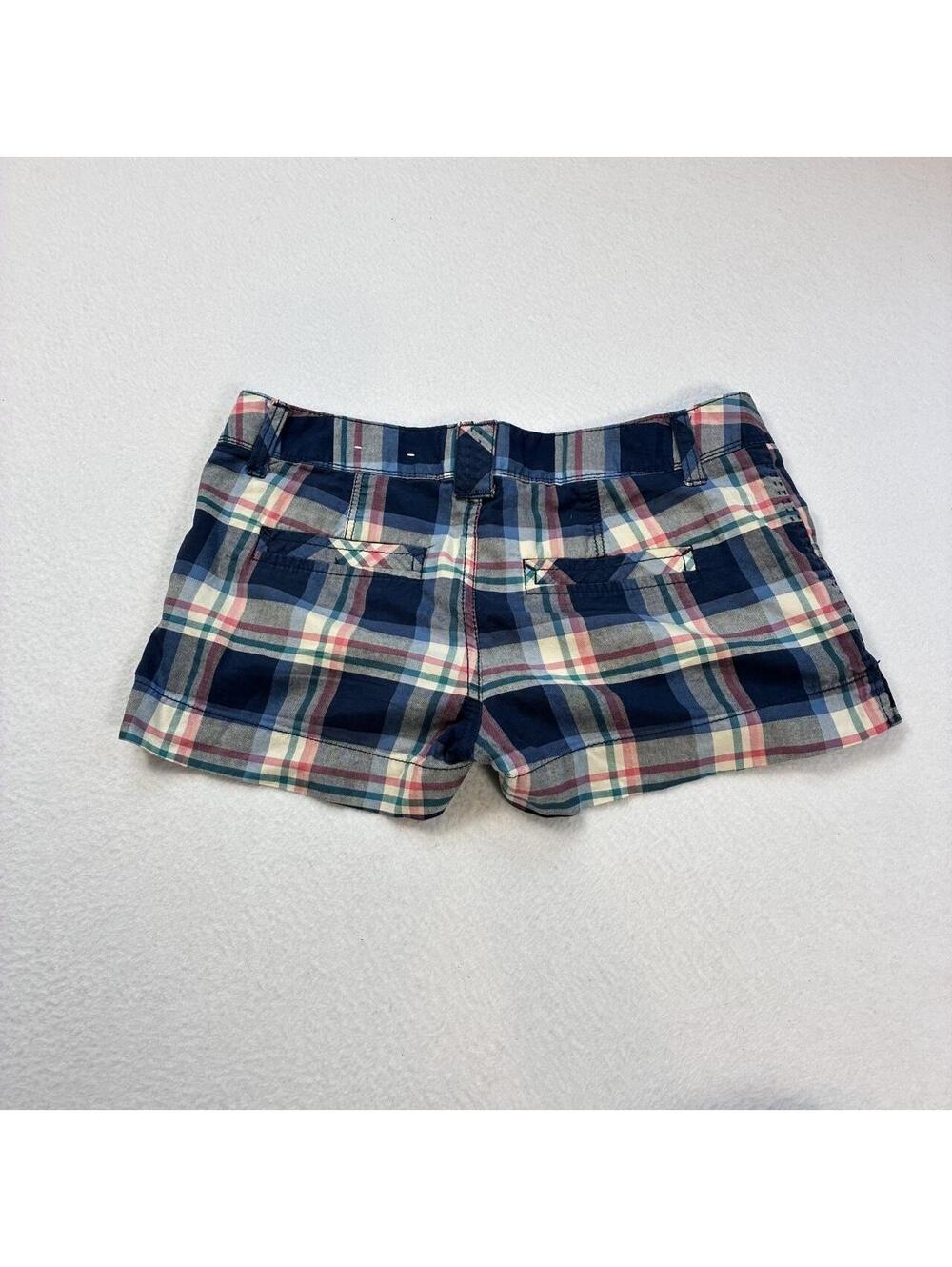 Y2K SO plaid low rise mini shorts, size 5! pink blue stripes - Picture 3 of 8